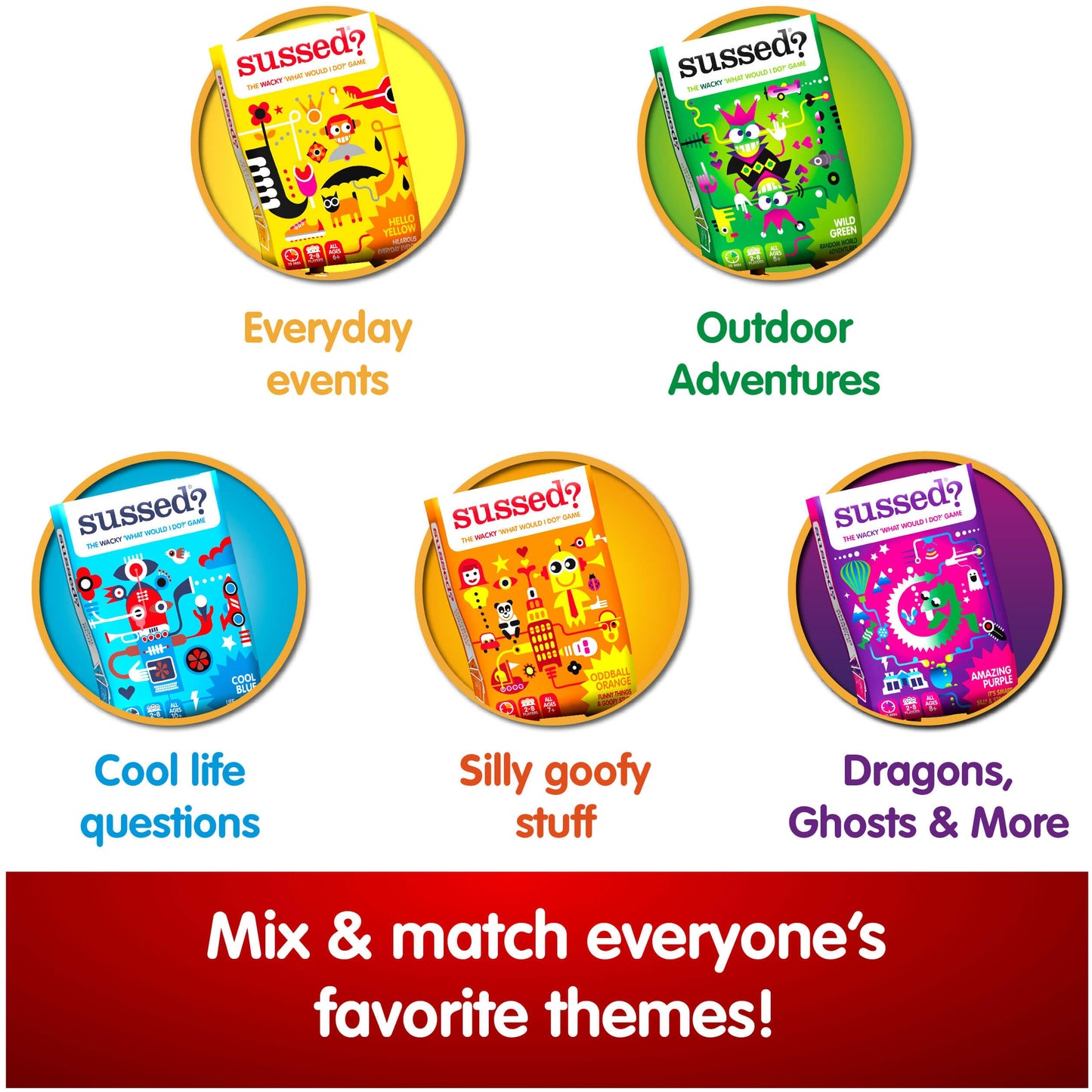 Sussed The Wacky 'What Would You Do?' Family Card Game - Fun Stocking Stuffer For Kids - 250 Questions With Dragons, Space & Magic - All Ages 8 And Up - Amazing Purple Deck