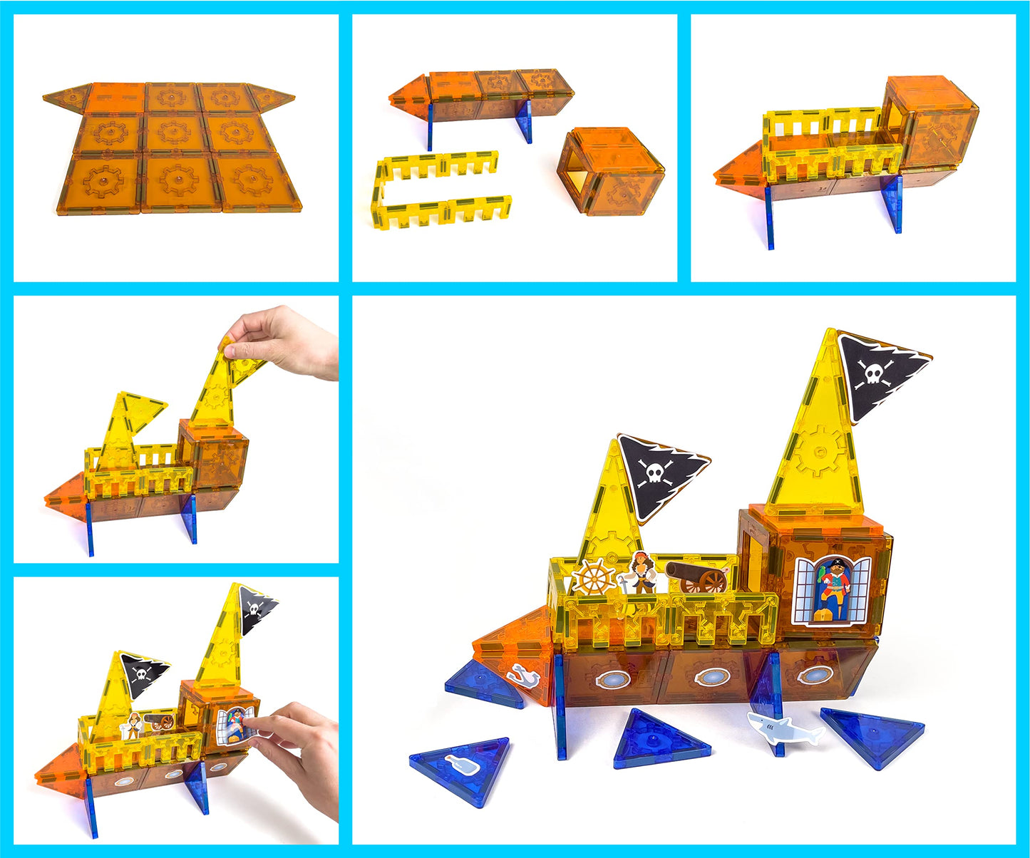 Tytan Tiles Pirate Ship & Island 60-Piece Magnetic Tiles Building Set, Fun Kids Stem Toy, Creative Play, Shape & Pattern Recogni