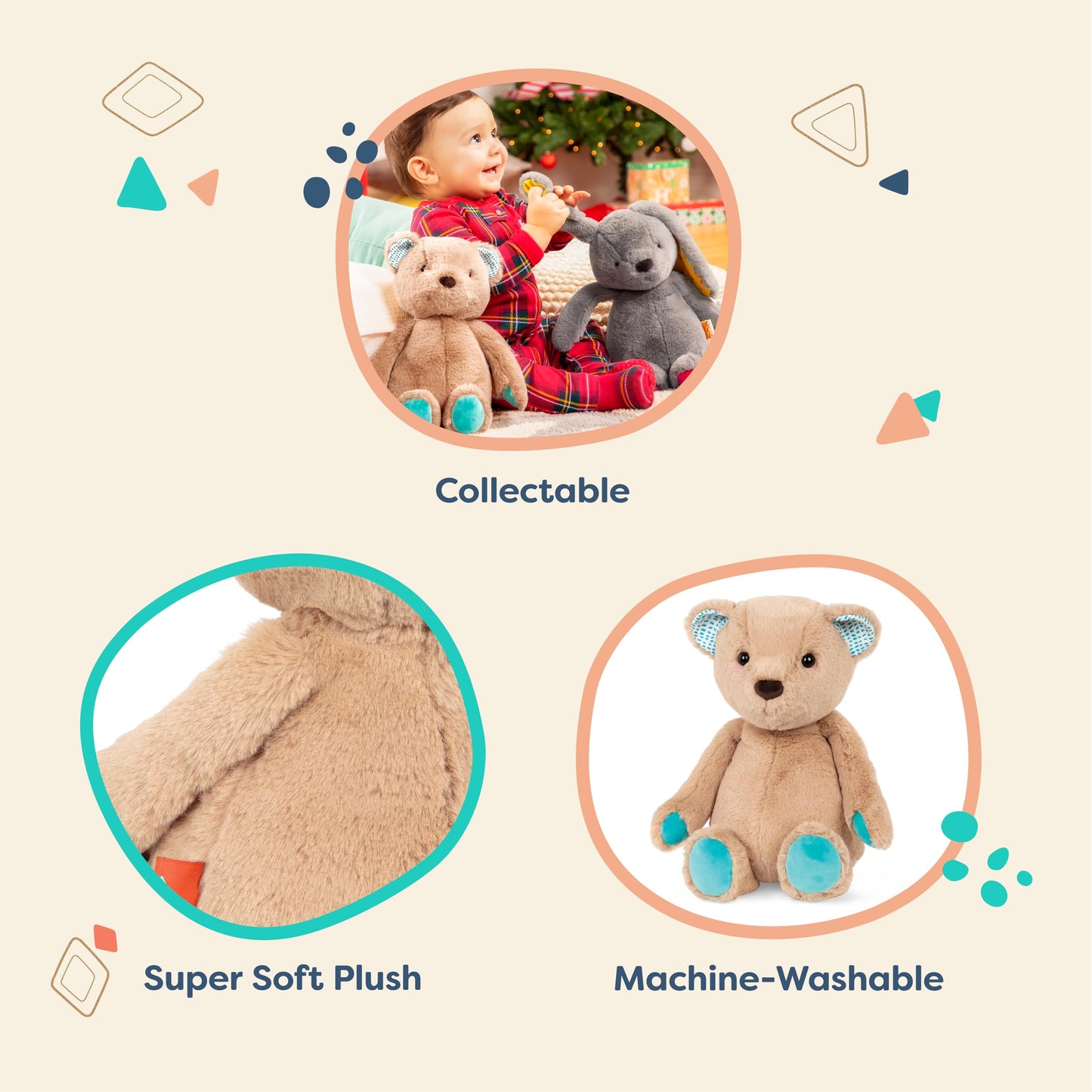 B. Toys- B. Softies-12' Plush Bear- Soft & Cuddly Plush Teddy Bear – Huggable Stuffed Animal Bear Toy – Washable – Newborns, Toddlers, Kids- Happy Hues-Cara-Mellow Bear- 0 Months +