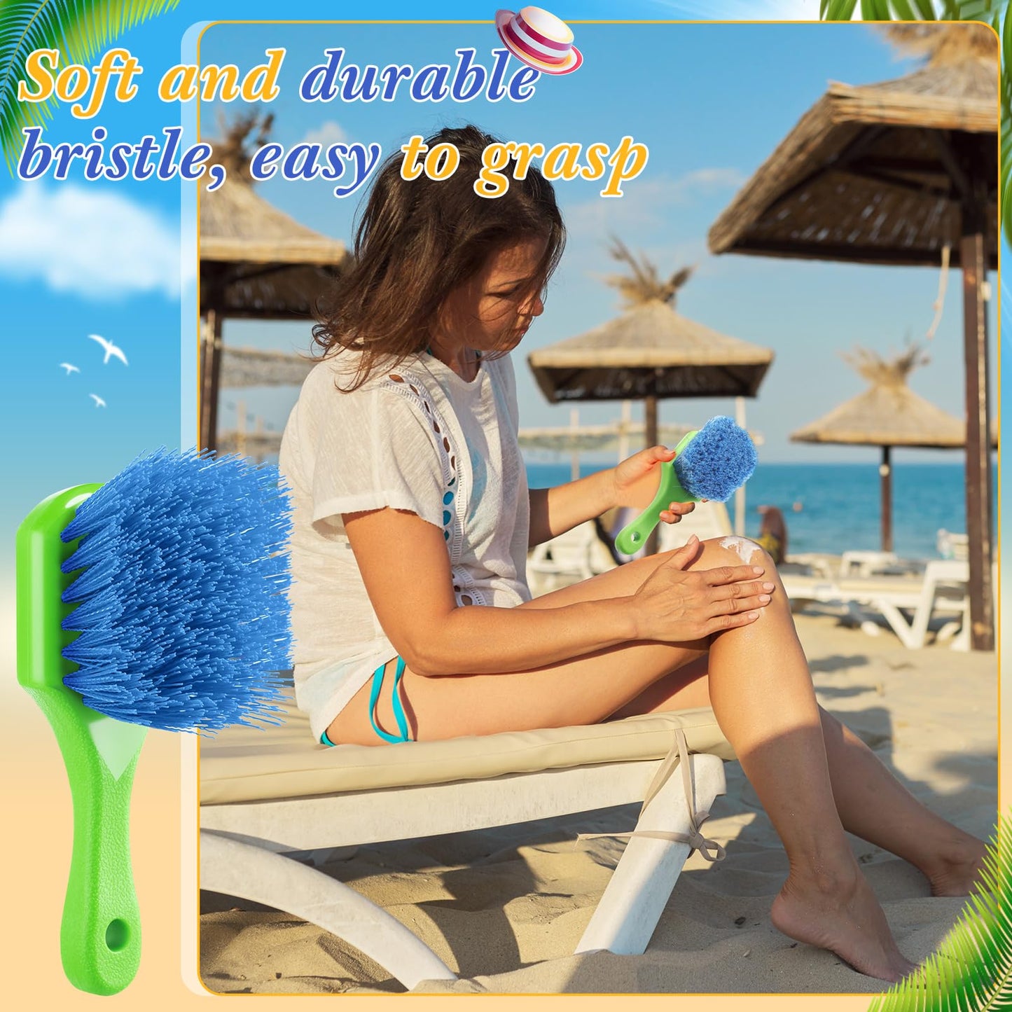 Remerry 2 Pcs Beach Sand Remover Brush with Drawstring Bag, Beach Accessories Scrub Brushes for Cleaning Beach Soft Bristle Brus