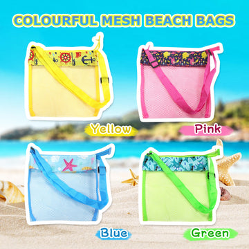 Brmdt Kids Beach Bag Seashell Bag For Beach Vacation, Mesh Shell Bags For Picking Up Shells, 8.7'' Mesh Bags For Holding Sunglas