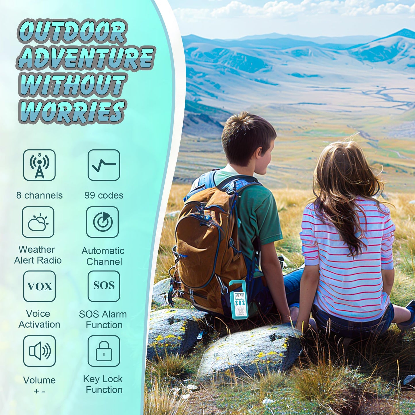 Rechargeable Walkie Talkie For Long Range 2 Pack,With Fm/Noaa, Weather Alert, Led Flashlight,Brightly Colored,Volume Adjustment,
