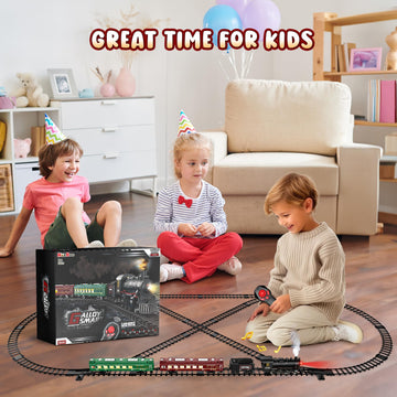 Hot Bee Train Set, Remote Control Train Toys With Luxury Track & Glowing Passenger Carriages, Metal Christmas Tree Train With Smoke, Light And Sound, Toy Train Set For 3 4 5 6 7+ Years Old Boys Gifts