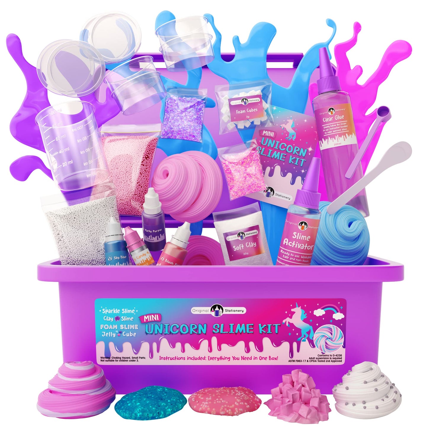Original Stationery Mini Unicorn Slime Kit For Girls, Create Unicorn Sparkle, Foam, Clay And Jelly Cube Slime, Fun Crafts For Kids, Ideal Gift, Ages 8-12