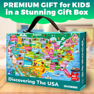 QUOKKA Giant Floor Puzzle for Kids Ages 4-6 - 2x3 Feet Extra-Thick 48 Pieces Toddler Puzzle Ages 3-5 - USA Map Educational Activity for Boys Girls - enhanced Box with Sturdy Handle & Magnetic Closure