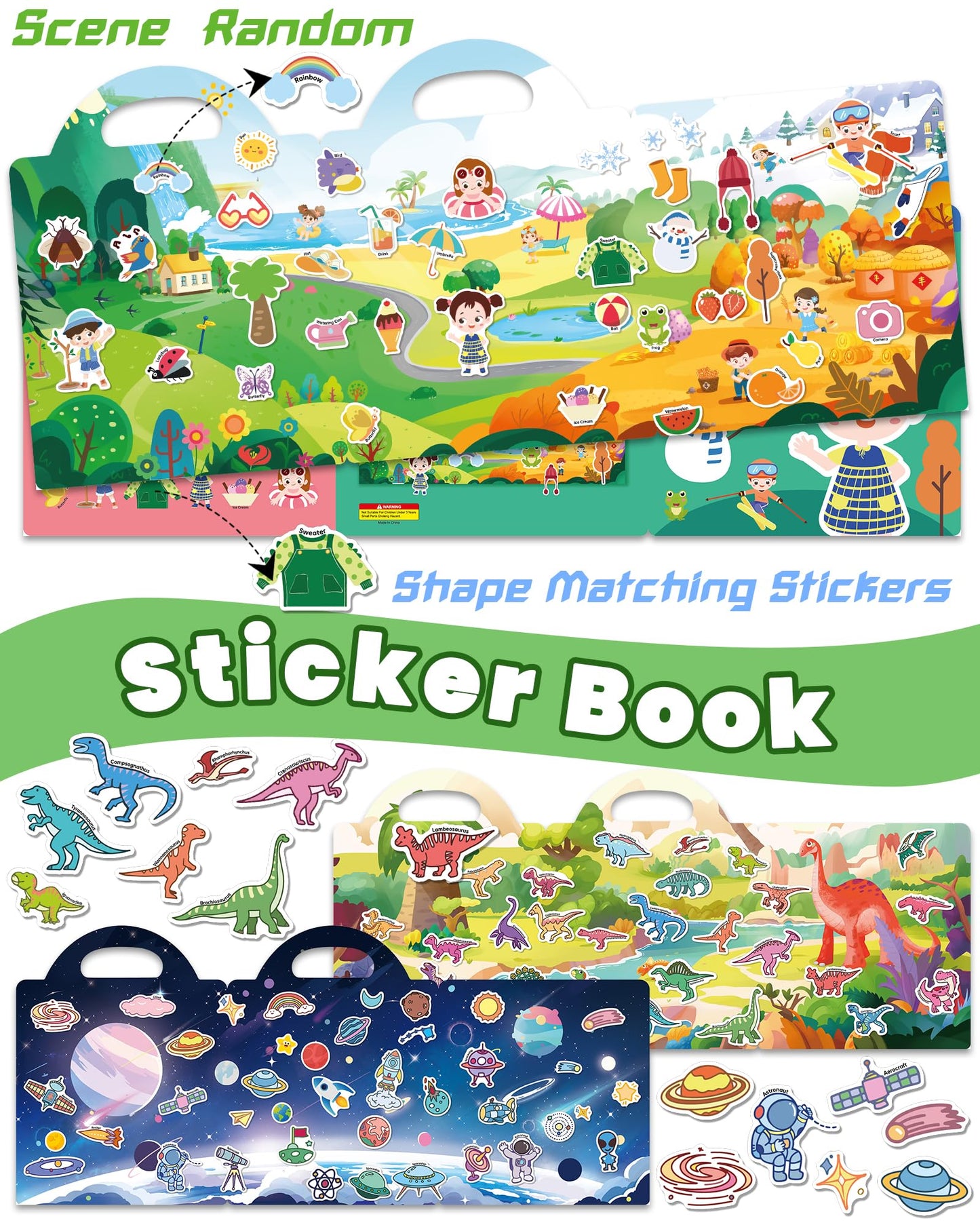 Walenced Jelly Reusable Sticker Book For Toddlers 2-4 Years, 3 Sets Stickers For Kids, Toddler Sticker Book Ages 1-3, 96 Pcs Tod