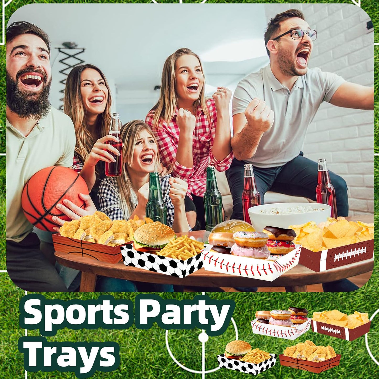 Uroinepa Sports Birthday Party Decorations 40Pcs Sports Theme Paper Food Trays Plates For Soccer Baseball Football Basketball Bi