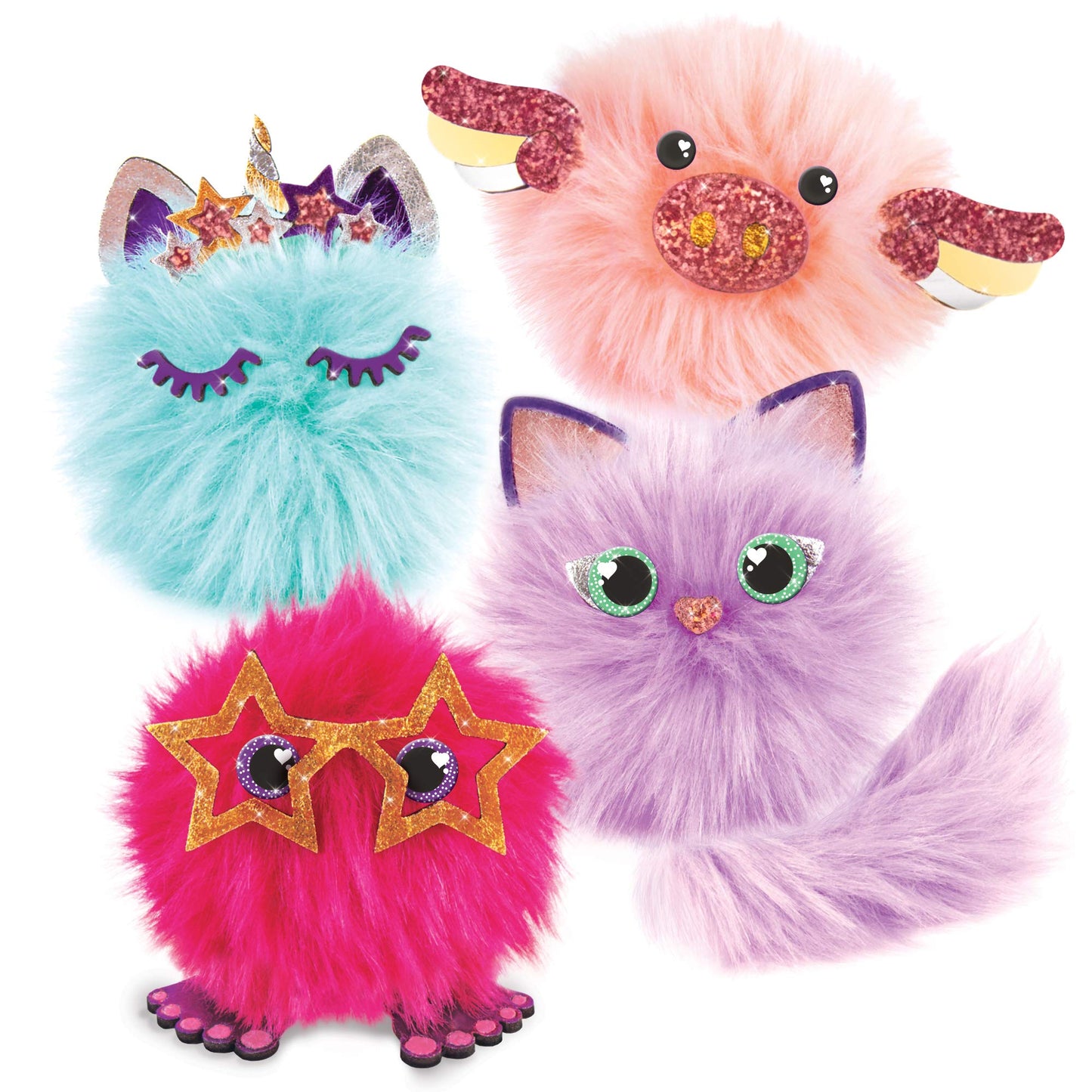 Make It Real DIY Cuddle Mob Kit - Create 4 Adorable Pom Pom Characters with 36 Pieces - All-in-One Arts & Crafts Set for Tweens