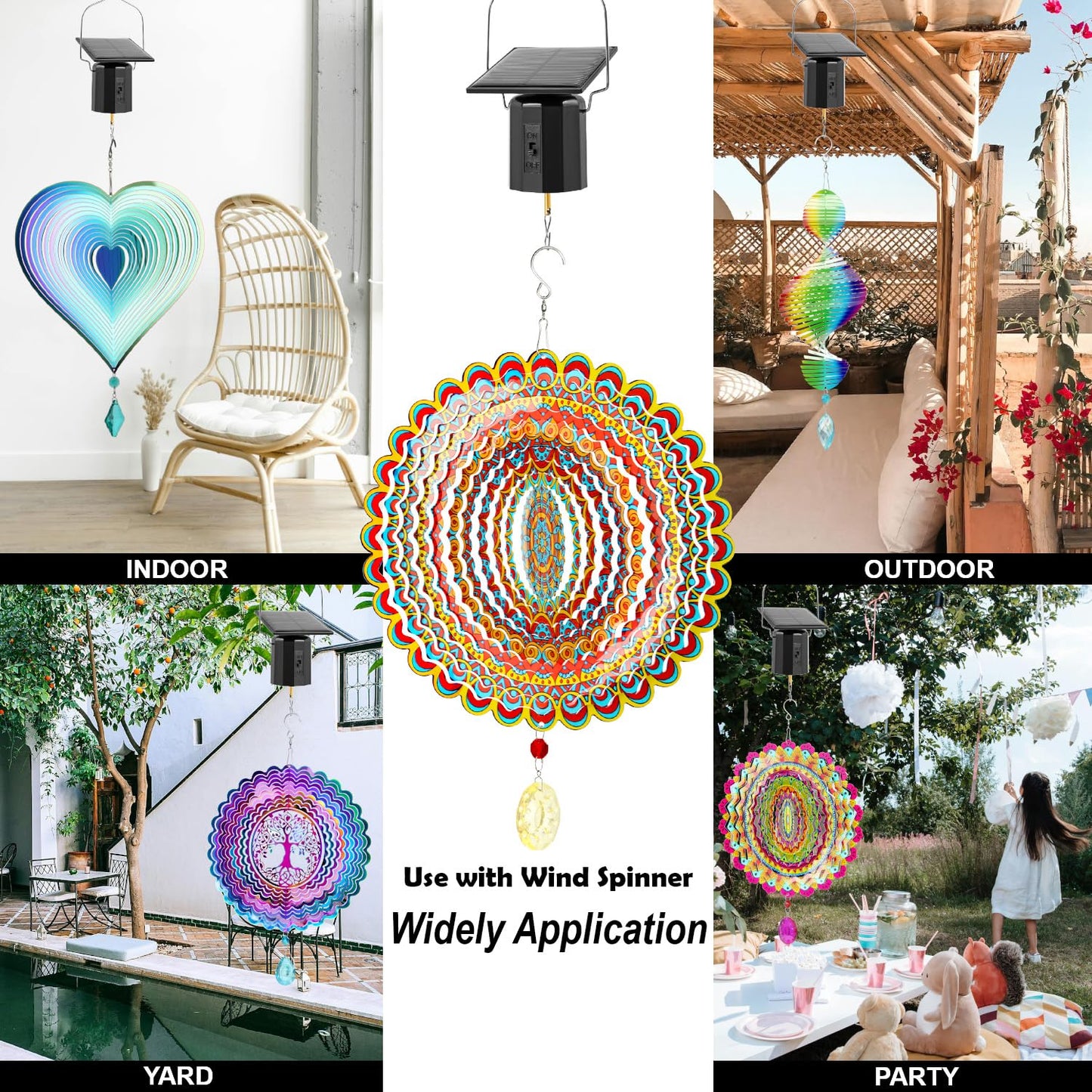 Solarpowered Wind Spinner Motor, Rotating Solar Energy Operated Motor For Wind Chimes And Sun Catchers, Hanging Display For Gard
