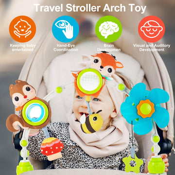 Lynncare Adjustable Arch Bassinet Toys For Infant & Toddlers, Stroller Arch, Baby Crib Toys With Fascinating Toys For Stimulatin