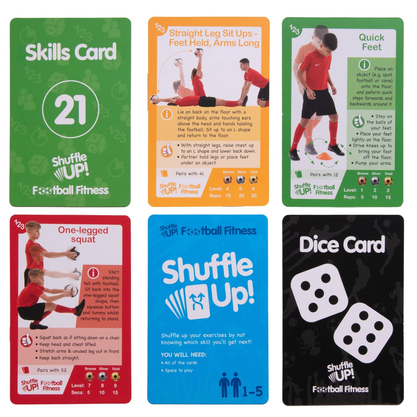Shuffle Up Soccer Card Games - 70+ Fun & Active Skills Cards For Kids, Fitness Cards Develop Fundamentals, Stamina & Strength, Easy To Play For Kids | Multiple Skills Level Cards Include 2 Dices