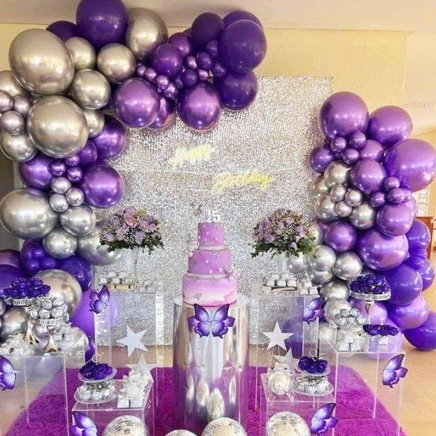 Purple And Silver Balloons, 12 Inch Purple Balloons,Silver Confetti Balloon Pastel Purple Metallic Purple Balloons,For Wedding B