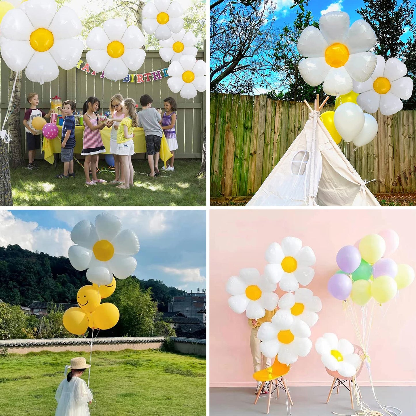 Daisy Balloons, 12 Pcs Groovy Boho White Flower Balloons Party Decorations For Birthday Wedding Party D Cor For 60S Hippie Them