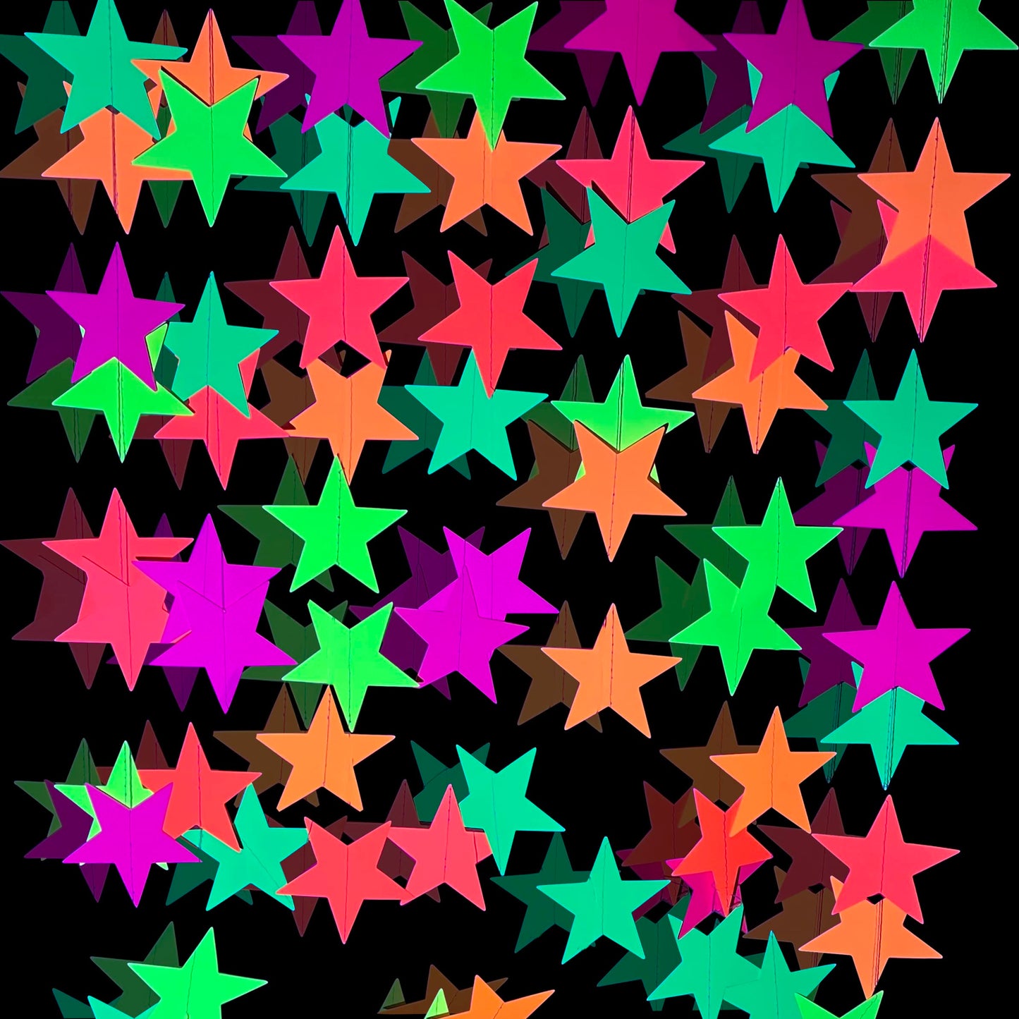 108feet Star UV Neon Garland Hanging Paper Glow in The Dark Glow Party Supplies and Decorations Glow in The Dark Blacklight Reac