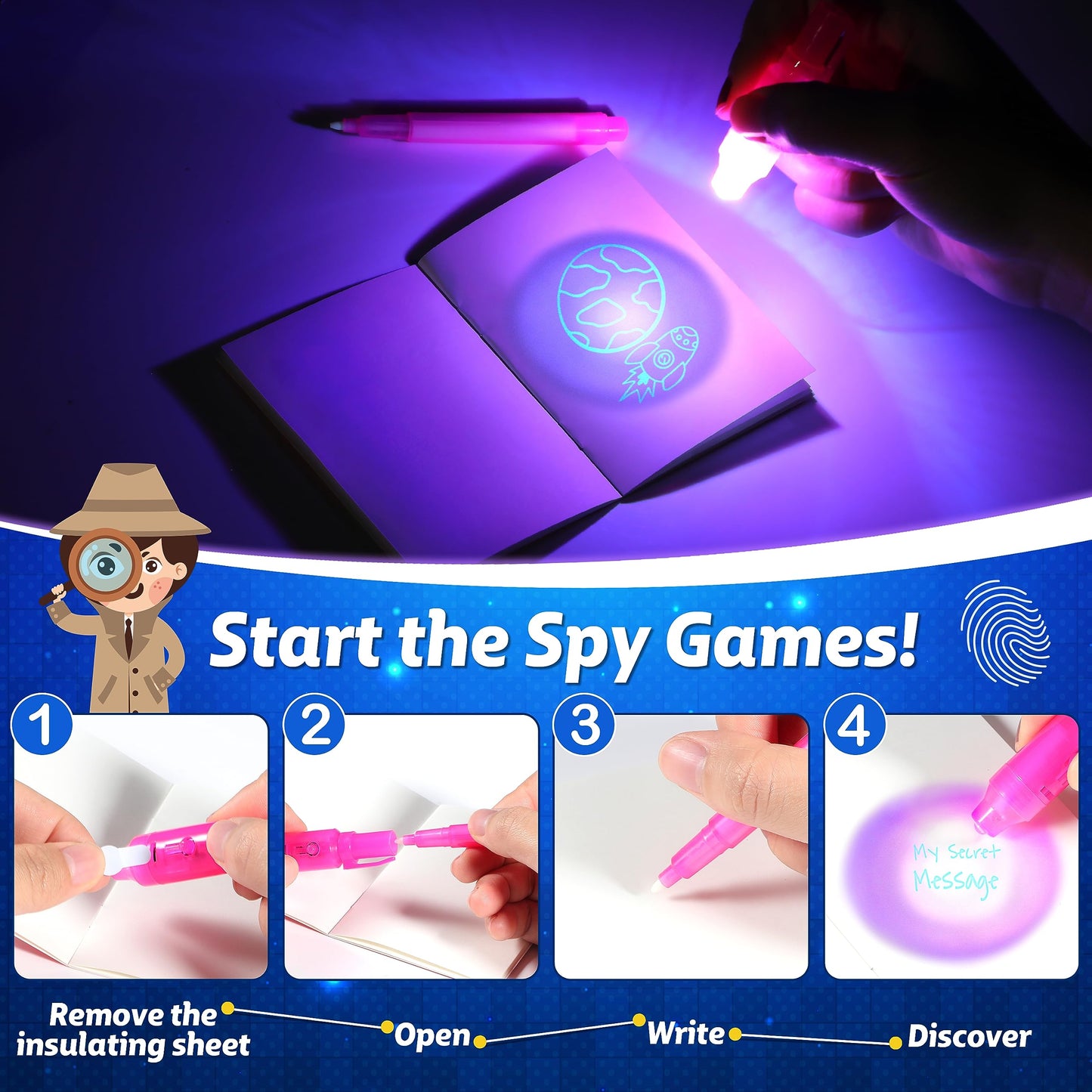 Joycover Invisible Ink Pen With Uv Light For Kids, 24 Pack Spy Pen And Notebook, Spy Party Favors For Kids 4-8 8-12, Classroom S