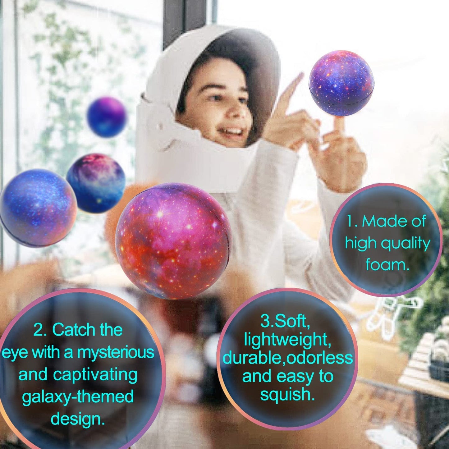 60 Pack Galaxy Stress Balls Bulk For Kids Adults 2.5 Inch Space Squeeze Anxiety Fidget Sensory Balls Children Outer Space Mini R