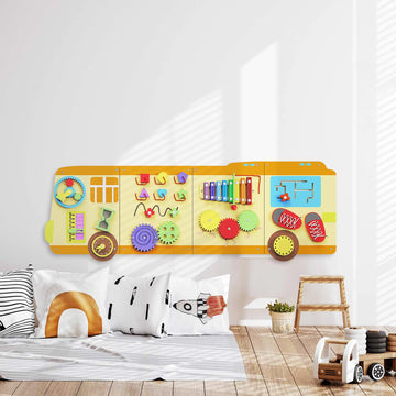 Bluewood School Bus Wall Busy Board Panels, Toddler Learning Activity Center, Montessori Philosophy Sensory, Educational Toys, C