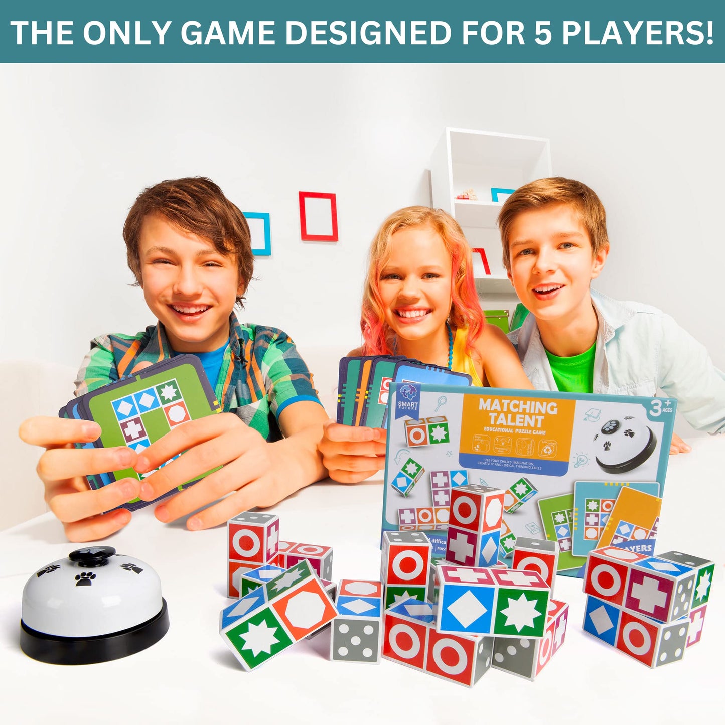 Funtactics Wooden Matching Game Puzzle 3.0 Games, Pattern Block Match Puzzles Building Cubes With Bell For Kids And Adults Toys Board Games For Family Night 5 Players