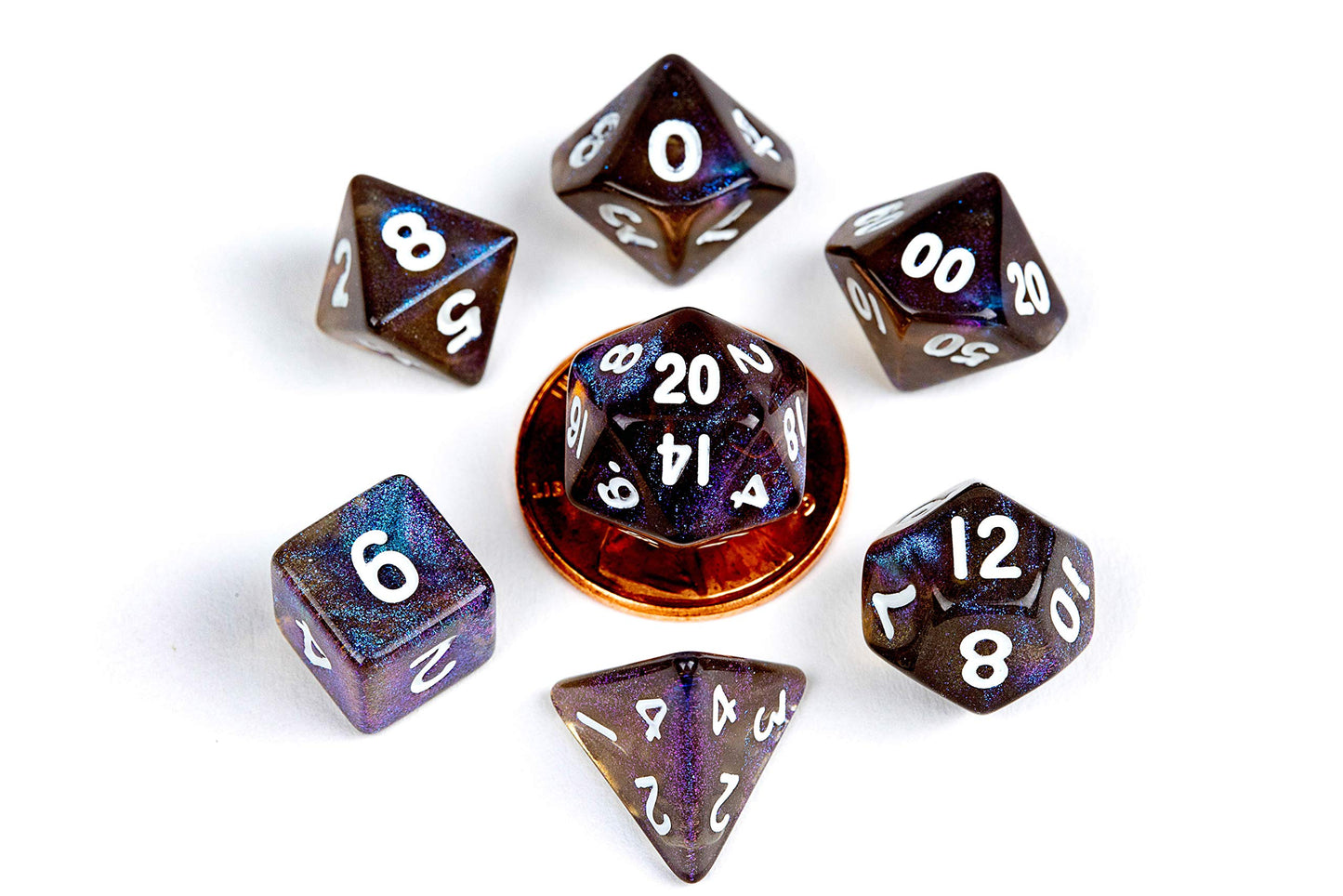 Metallic Dice Games Lic4175 Mini Poly Stardust Galaxy Dice Set - Set Of 7