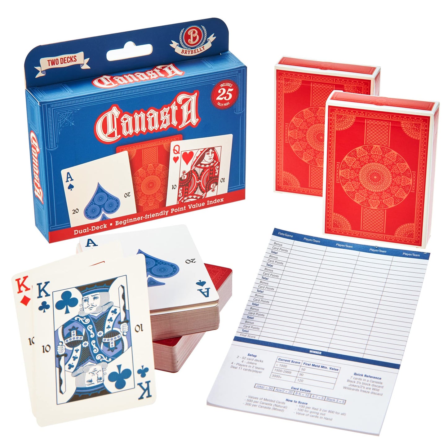 Mbgbrybelly Starter Canasta Card Set | Melding Game, 2 Decks, 25 Scorekeeping Tally Pads | Classic Games For Family Game Night