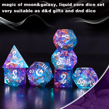 Gradual Purple Blue Moon Liquid Core Dnd Dice Set For Role Playing Games, Galaxy Dungeons And Dragons Dice Set For Gifts, Rpg Li