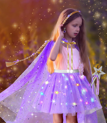 Dolnow Light Up Princess Dress Up Clothes For Little Girl, Princess Dresses Princess Cape Crown Toys For 3 4 5 6 Girls
