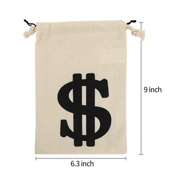 Eoocan 4 Pack Canvas Natural Money Bag Pouch With Drawstring Closure For Party Favor, 6.3 X 9 Inches Money Bags Dollar Sign For