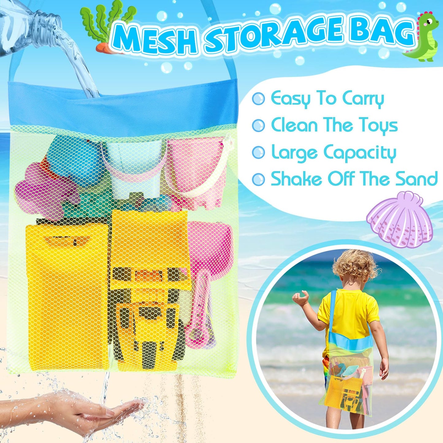 FHOZGECY Beach Toys, 35Pcs Sand Toys, Sandbox Toys with 3 Truck 3 Collapsible Beach Bucket, Sand Castle Toys Kit, Animal Dinosau