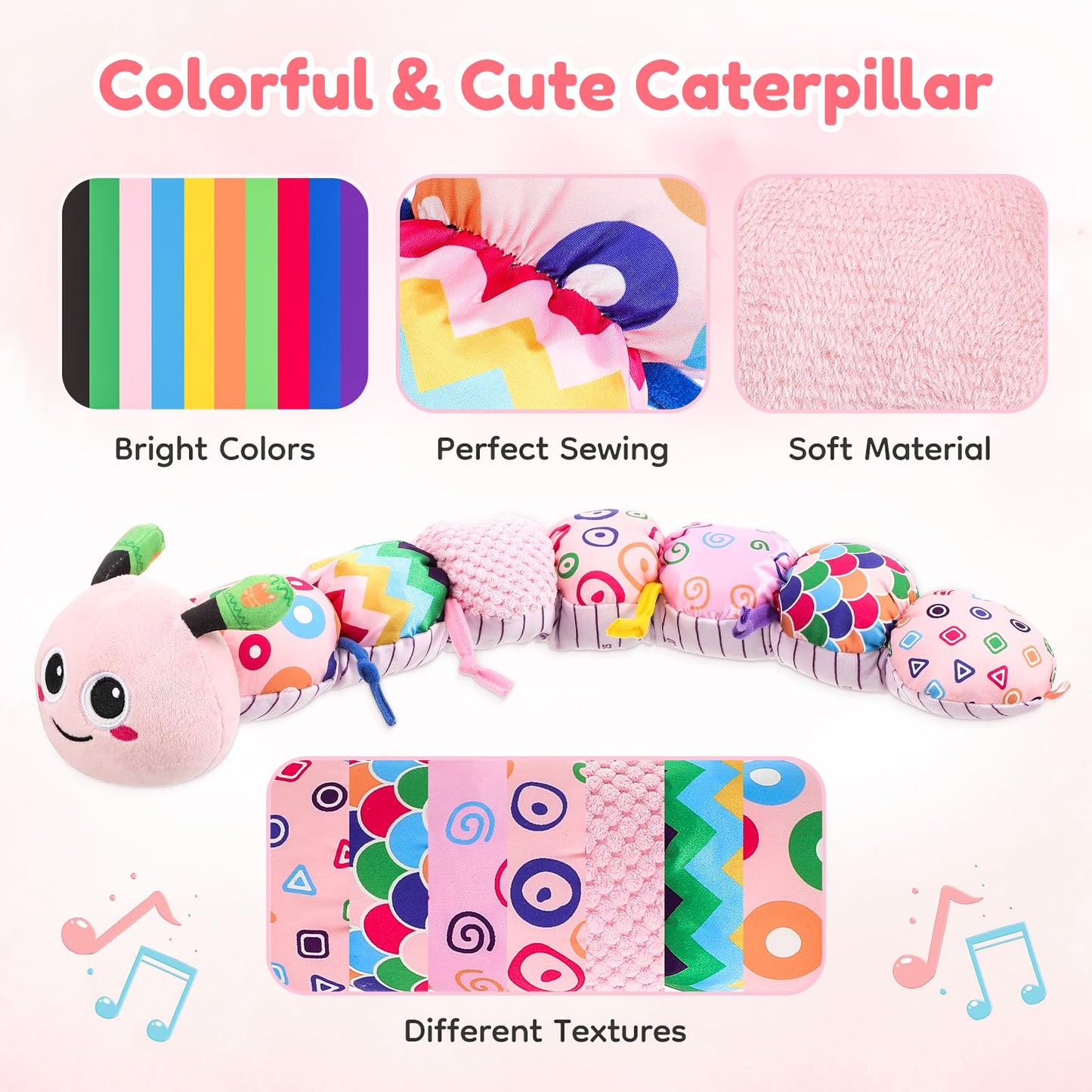 Baby Sensory Toys 0-6 Months - Tummy Time Gifts Stuffed Caterpillar Toys For 0-3 3-6 6-9 6-12 Months Newborn Infant Rattles Crin