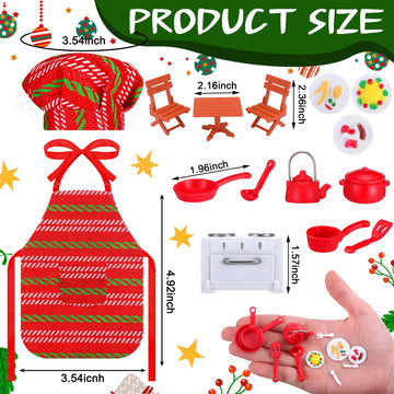 Christmas Elf Accessories Mini Elf Doll Baker Outfit Set Include Apron Hats Rolling Pin Egg Cookie Tray Set Mixing Bowl For Xmas Elf Doll Decorations, Doll Is Not Included (Vintage Style)