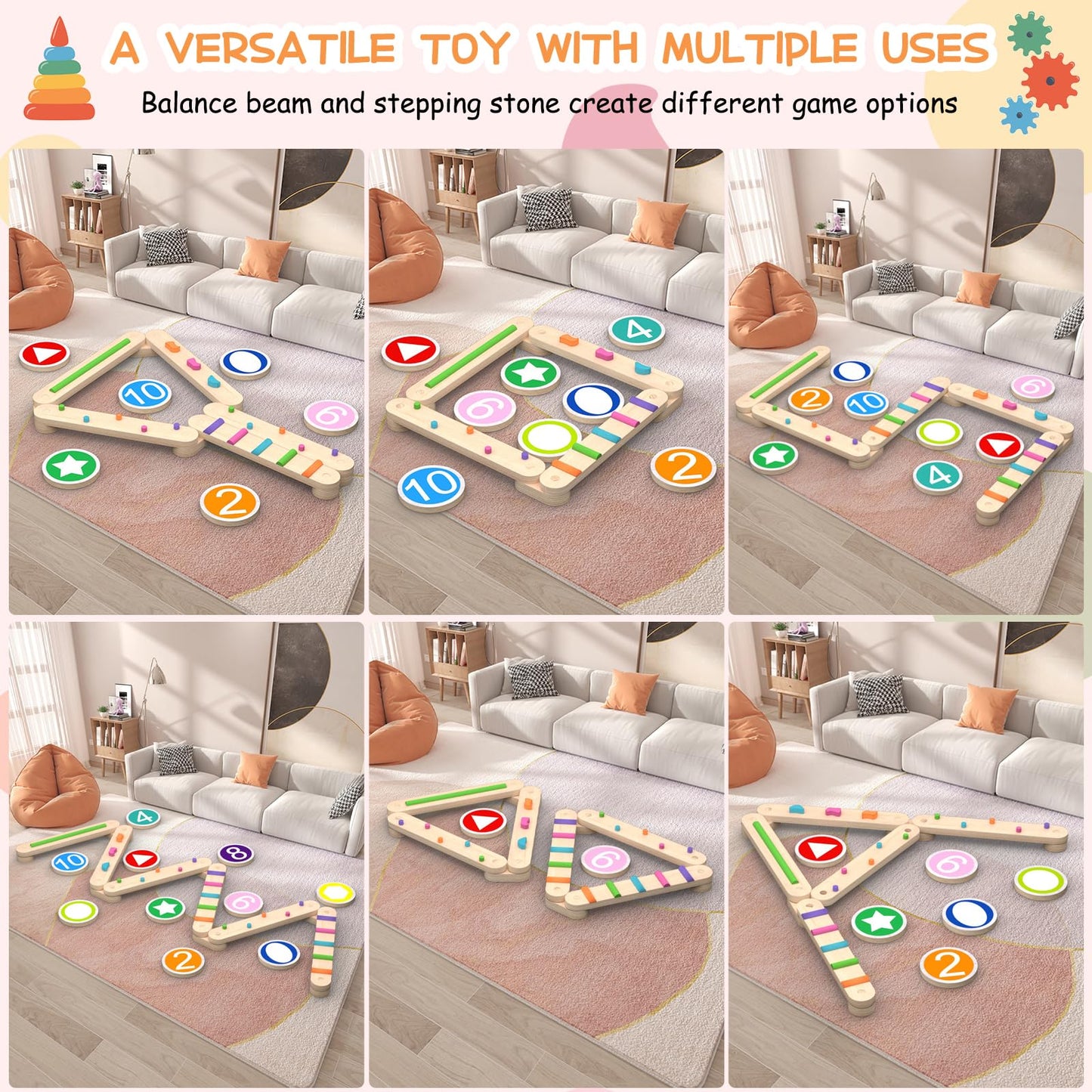 Haftkd Complete Indoor Play Set With Wooden Balance Beam - Balance Board, Wooden Activity Discs - Safe And Creative Active Play