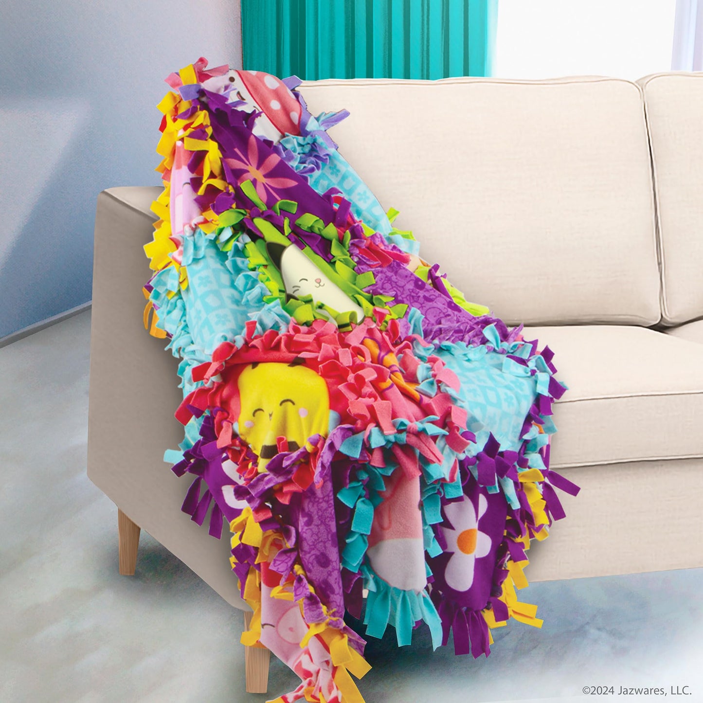 Fashion Angels Squishmallows No-Sew Blanket Kit, Set Includes Assorted Polar Fleece Squares, Ideal Craft Activity for Girls & Bo