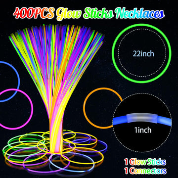 Deekin 400 Pcs 22 Inch Glow Necklaces Sticks Bulk Light Up With Connectors Party Neon Glow In The Dark For Carnival Birthday Fes