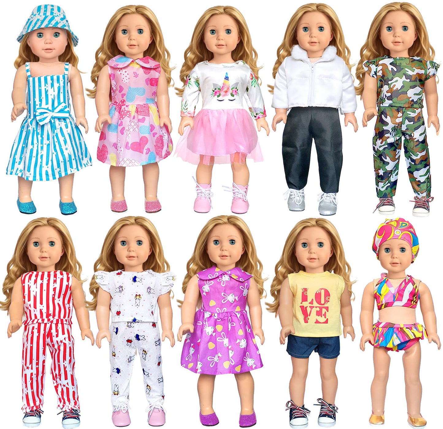 18 Inch Doll Clothes Accessories For Girl Doll Clothes(10 Set)