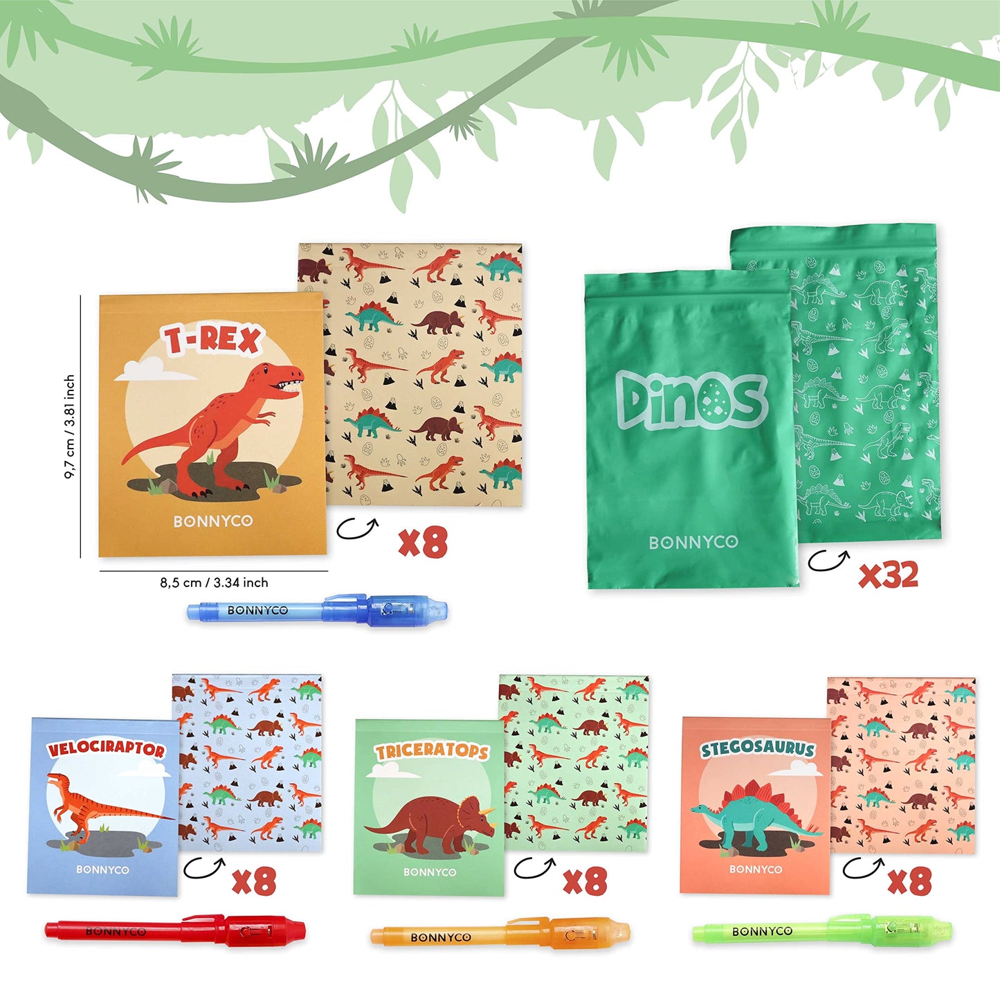 Invisible Ink Pen And Notebook Pack Of 32 - Bonnyco | Dinosaur Party Favors For Kids | Spy Pen Dinosaur Birthday Party Supplies, Prizes For Kids | Magic Pen Birthday Party Favors, Prizes For Students