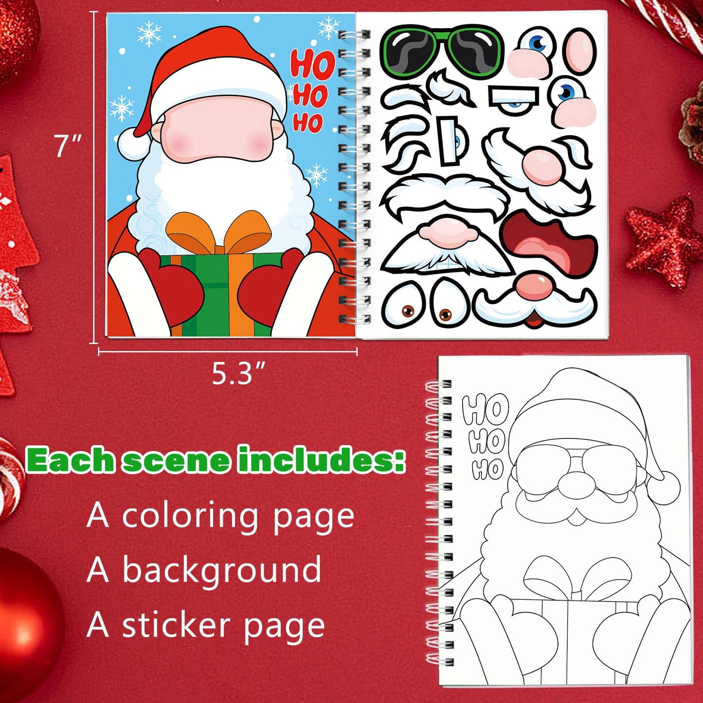 Christmas Sticker Coloring Books 3-Pack,Christmas Toys Activity Pad For Kids Toddlers Ages 2-8(30 Scenes)