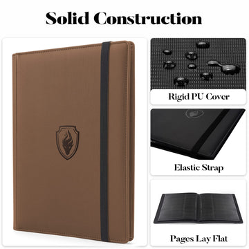 enhanced Card Binder 9 Pocket Fabmaker PU Cover Trading Card Binder for 360 Cards Sturdy Card Collection Album Card Holder Folders for YuGiOh MTG TCG Game Cards & Sports Cards Brown