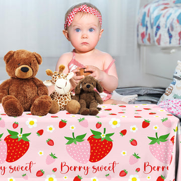 Dydamud Strawberry Tablecloth, Strawberry Birthday Decorations 3Pcs Strawberry Table Cloth Waterproof Plastic Berry Sweet One Ta