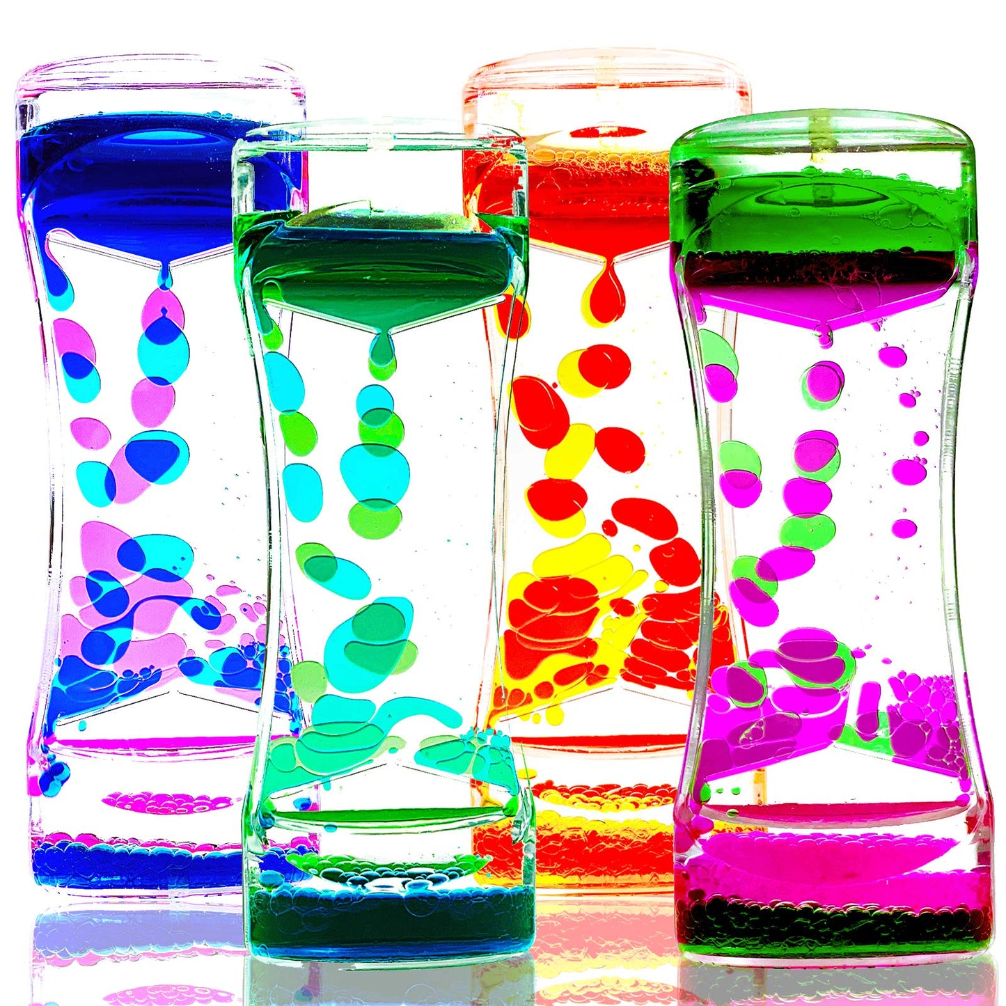 Liquid Motion Bubbler Timer Pack Of 4 Colorful Hourglass Liquid Bubbler Adhd Fidget Toy Sensory Toys Anxiety Toys Autism Toys Children Activity Calm Relaxing Desk Toys For Kids Teenager Adults