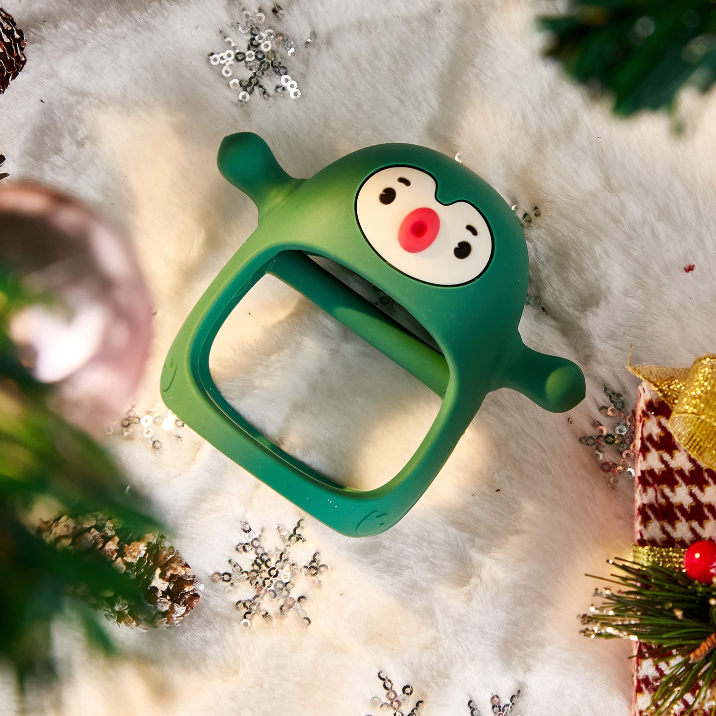 Smily Mia Penguin Buddy Never Drop Silicone Baby Teething Toy For 0-6Month Infants, Baby Chew Toys For Sucking Needs, Hand Pacifier For Breast Feeding Babies, Car Seat Toy For New Born,Pine Green