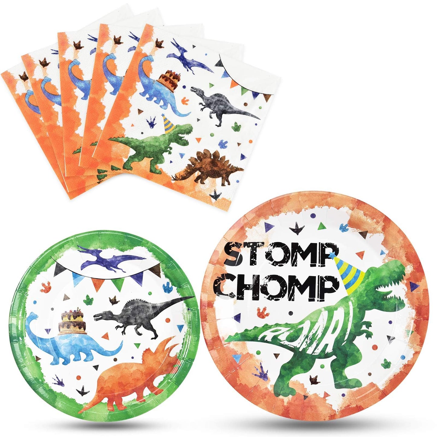 Watercolor Dinosaur Party Plates And Napkins - Dinosaur Party Supplies Bundles For Boys Kids Birthday Disposable Dinner Dessert Cake Luncheon Plates Napkins Tableware Set Serves 16 Guests 48 Pieces