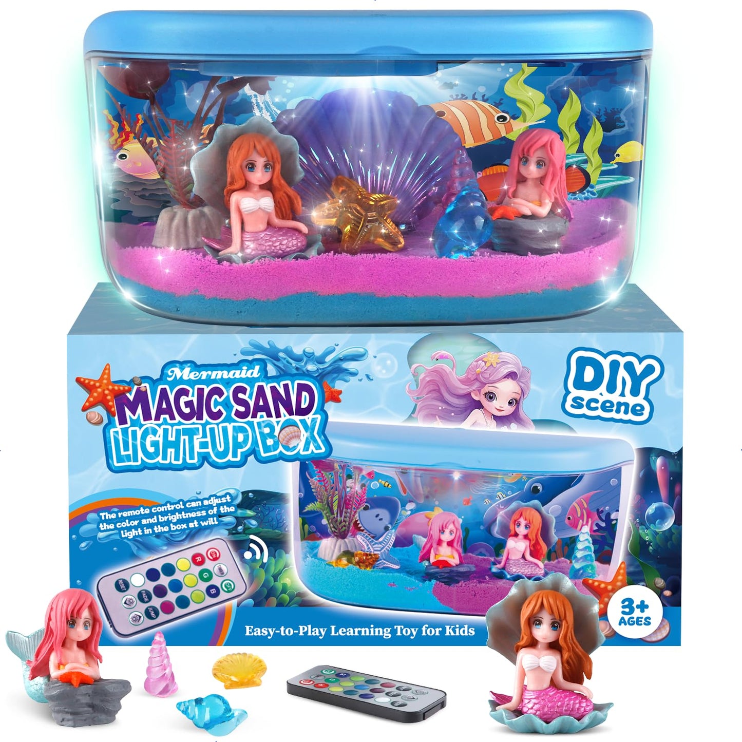 Mermaid Terrarium Kit Gifts For Kids - Diy Night Light Up With Remote - Sand Arts And Crafts For Girls Ages 4 5 6 7 8-12 + Year