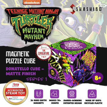 Shashibo Teenage Mutant Ninja Turtles Shape Shifting Box - Award-Winning, Patented Magnetic Puzzle Cube W/36 Rare Earth Magnets -Fidget Cube Transforms Into Over 70 Shapes (Donnie Series 1)