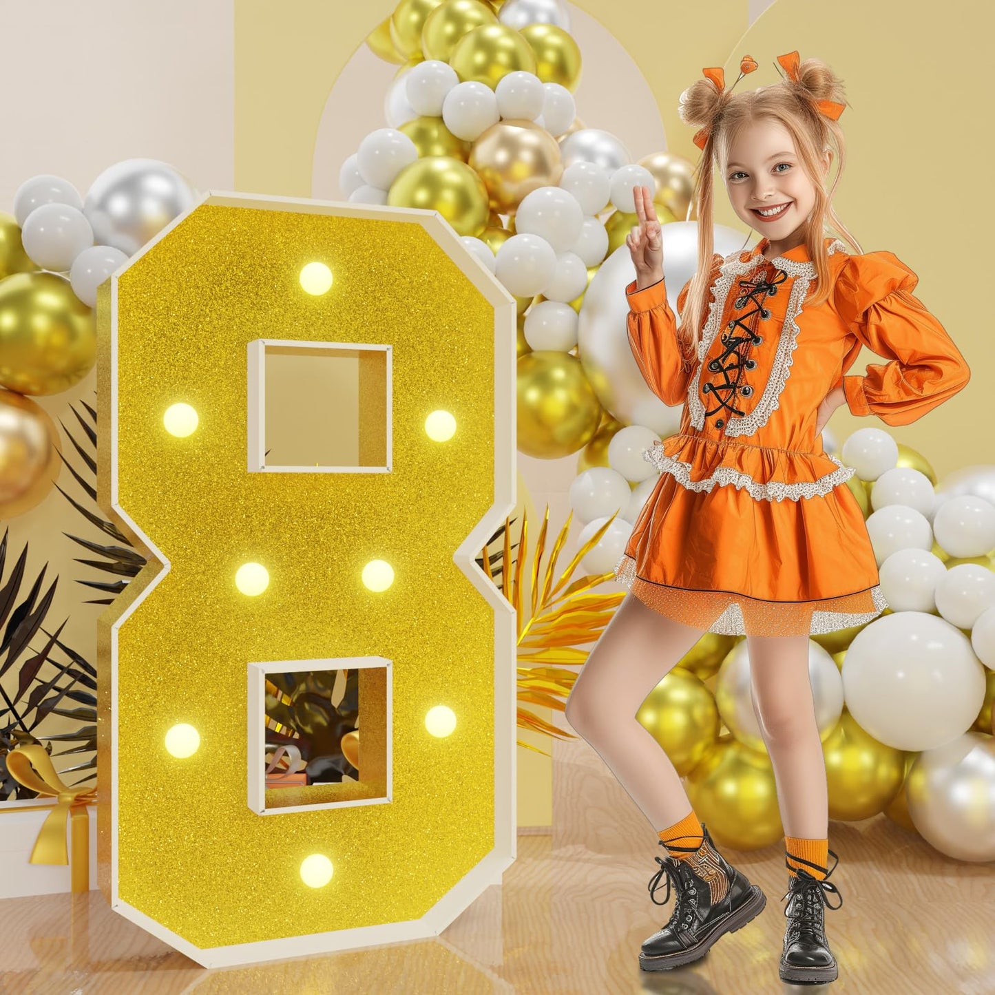 Imprsv Marquee Numbers Gold 3Ft: Golden Party Decor - Light Up Number 8 Large 3 Feet Tall - Birthday Decorations For Him Her 8Th