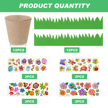Jecery 12 Sets Garden Paper Craft Kit DIY Foam Flower Pots, Flower Planting and Growing Kit for Spring Summer Early Graduation D