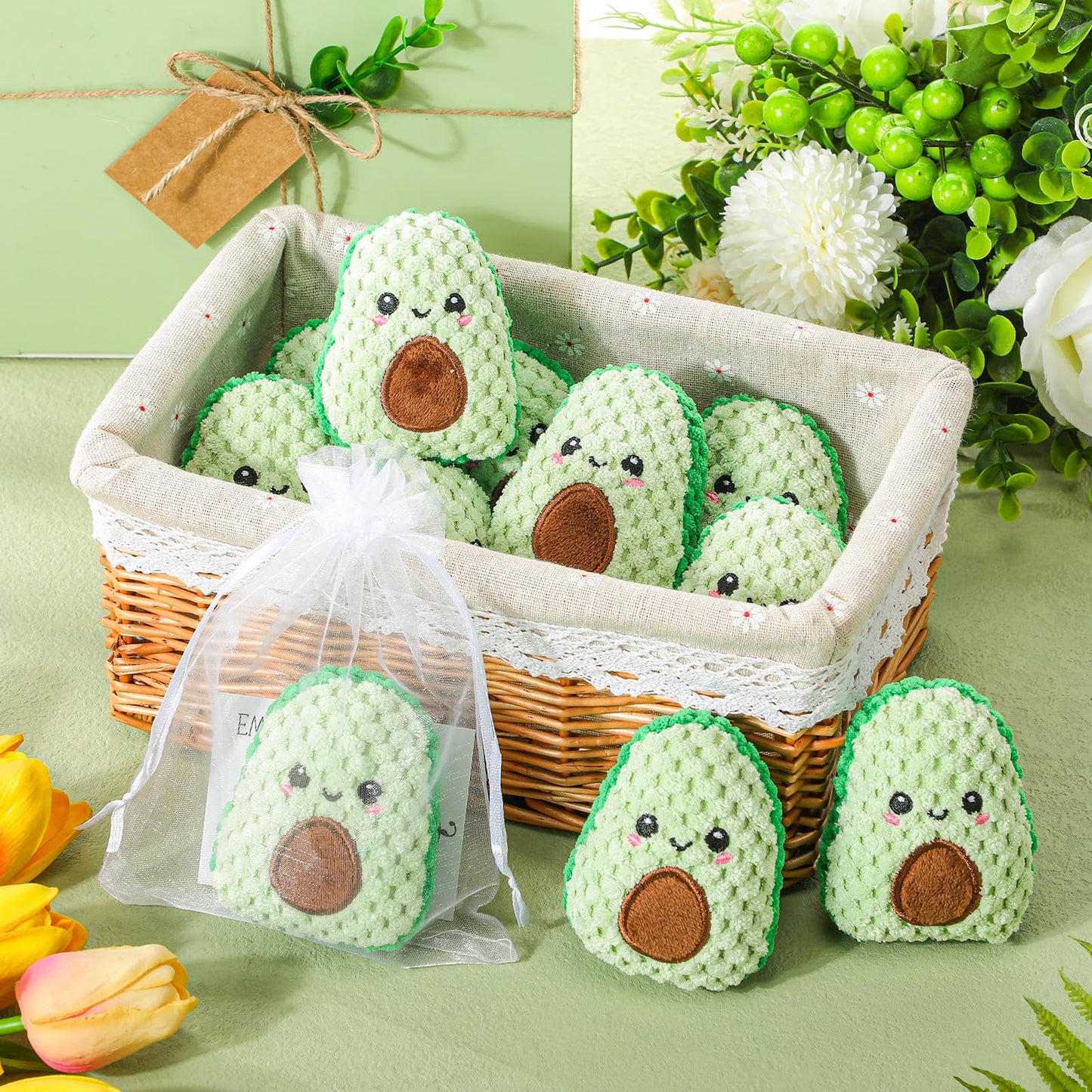 RoundFunny 6 Sets Positive Funny Avocado Gifts Mental Health Emotional Avocado Included Handmade Crochet Doll with Inspirational