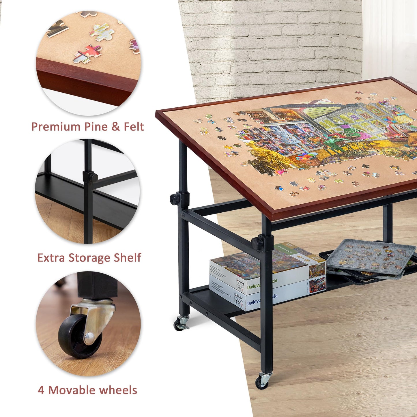 Lavievert Jigsaw Puzzle Table With Cover, Angle & Height Adjustable Puzzle Board Easel With Open Storage Shelf, Large Tilting Table With 4 Rolling Wheels For Up To 1500 Piece Puzzles