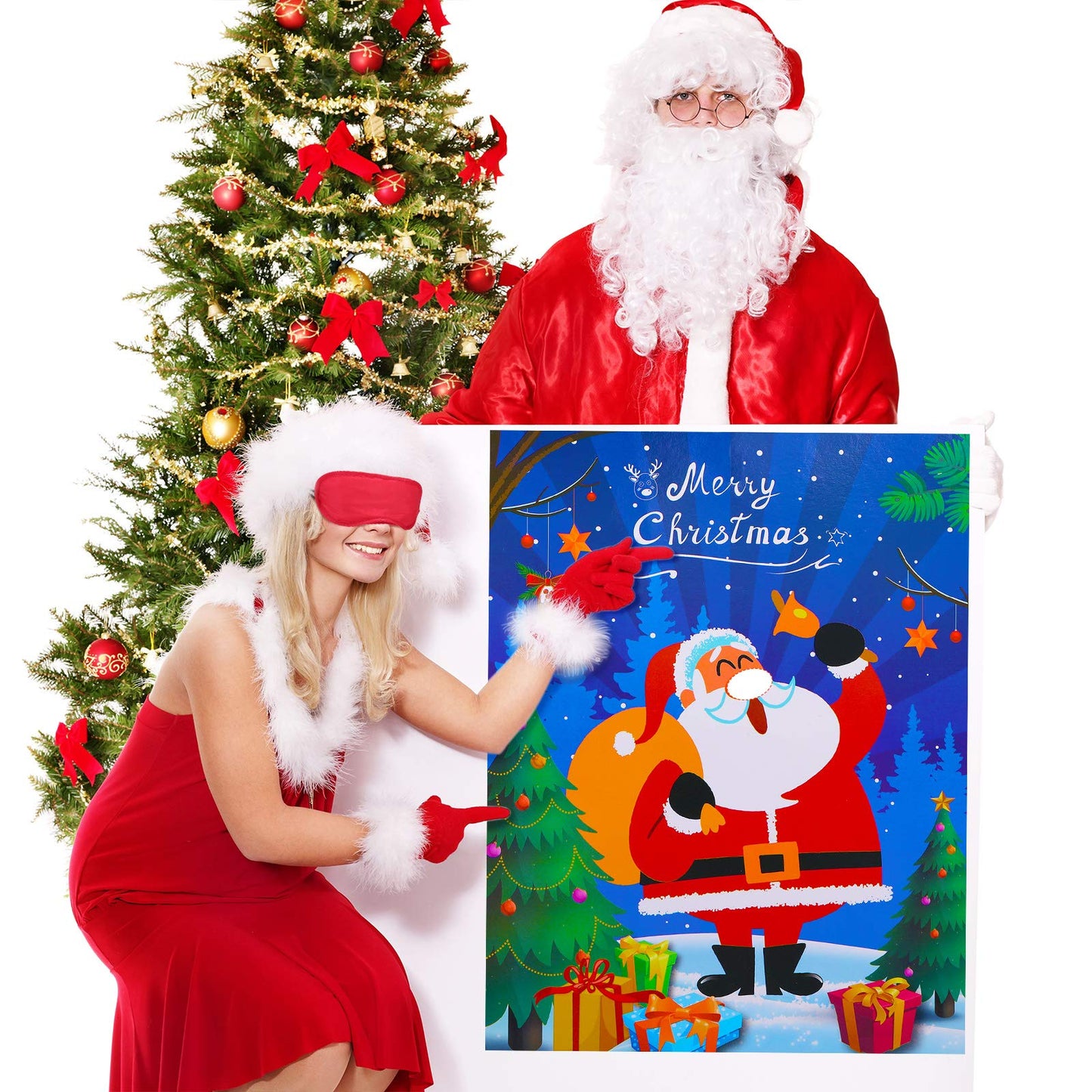SKYLETY Christmas Party Games Pin The Nose Game on Santa Claus Fun Xmas Blindfold Party Games for Family Friends Christmas Party Favors Supplies
