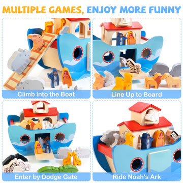 Justwood Wooden Noah'S Ark Toy Animal Play Set, Bible Story Toys Baptism Gift For Boys And Girls, Baby Shape Sorter Toy, Comply With 2025 New Astm F963-23