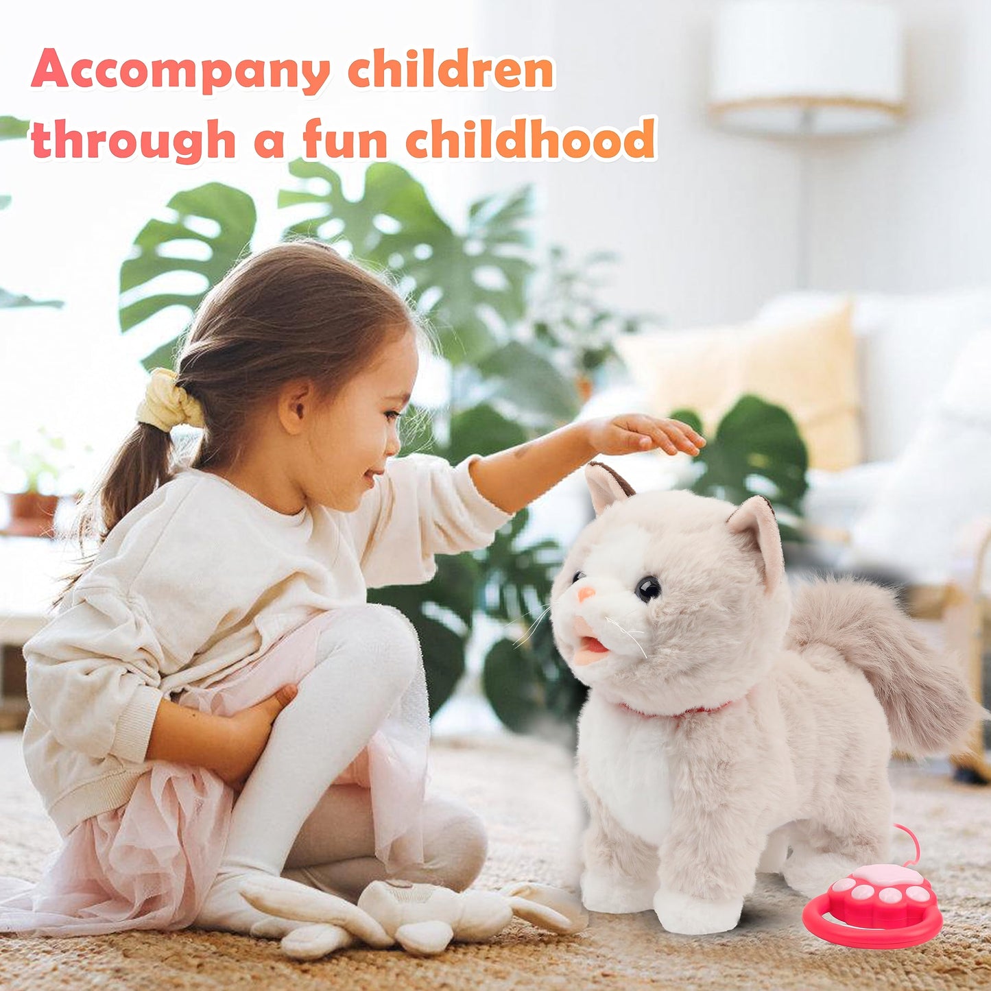 Easfan 12' Walking Kitty Electric Interactive Talking Musical Cat Plush Toy With Remote Control Leash Meowing Tail Wagging Christmas Birthday Gifts For Kids Toddlers, Beige